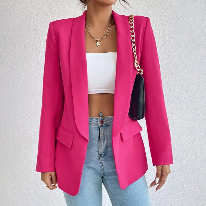 Open Front Shawl Collar Welt Pocket Longline Blazer