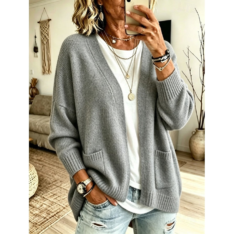 Josie | Women's Oversized Open-Front Knit Cardigan with Ribbed Cuffs and Pockets