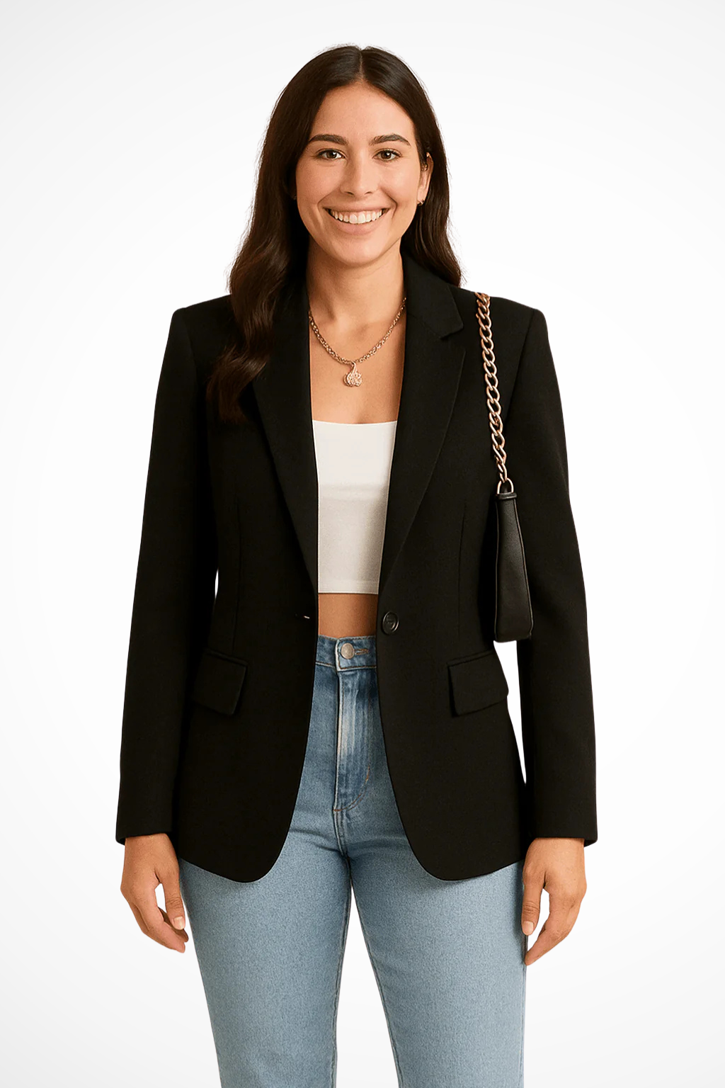 Notch Lapel Single Button Flap Pocket Fitted Long Sleeve Blazer