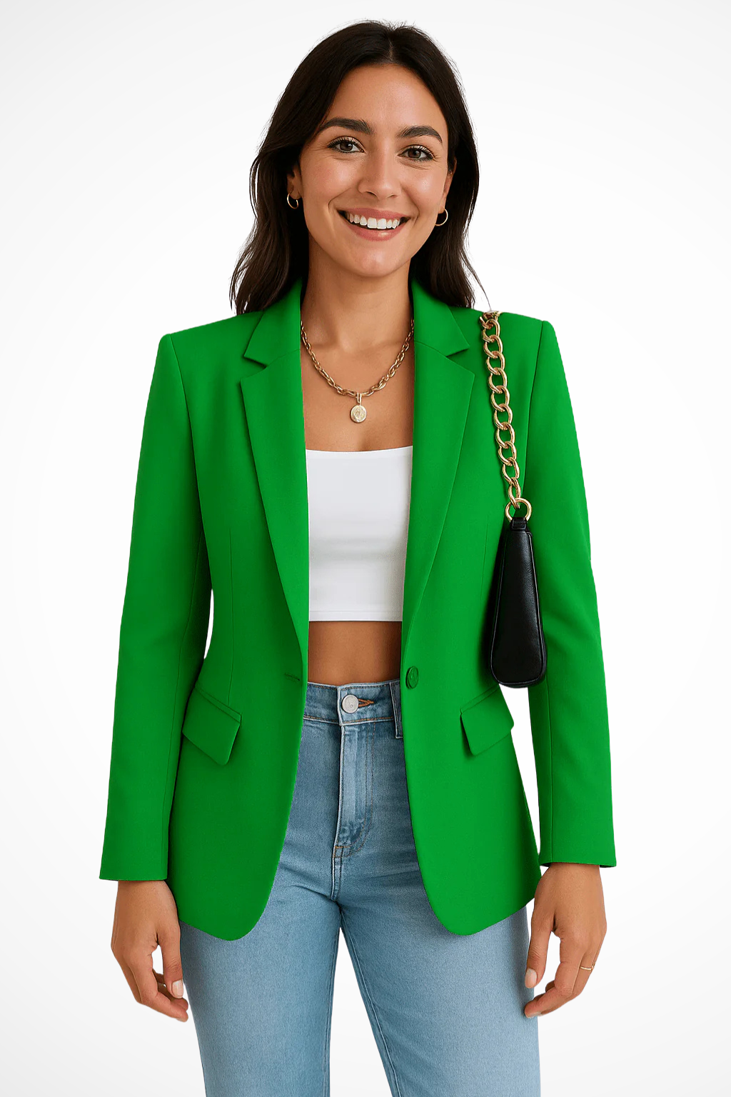 Notch Lapel Single Button Flap Pocket Fitted Long Sleeve Blazer
