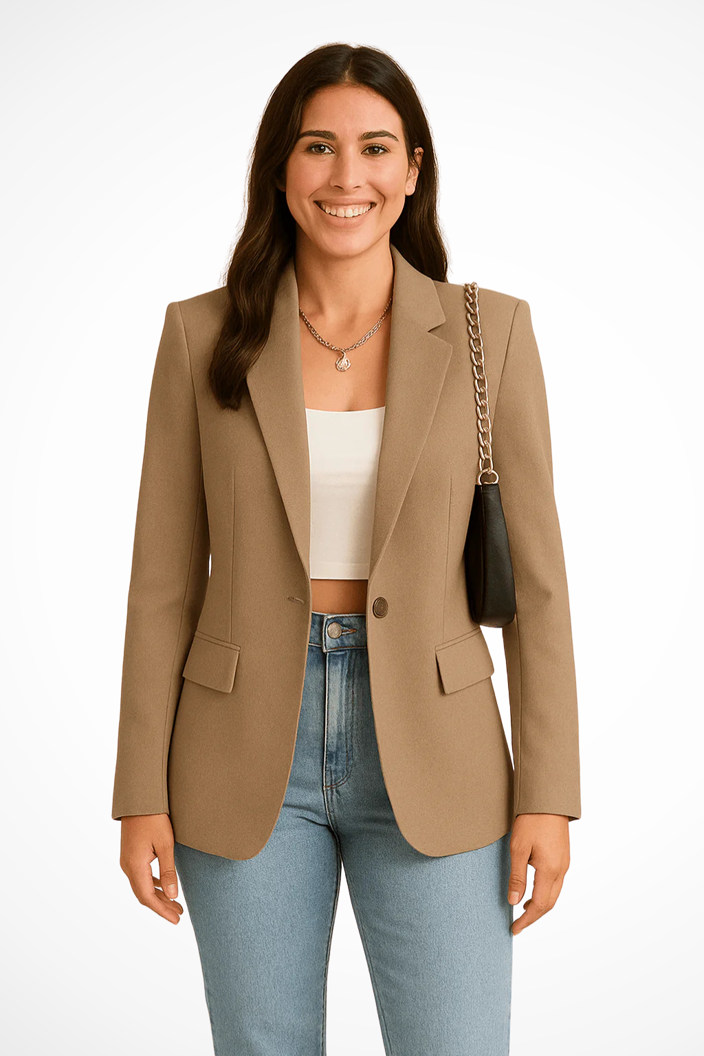 Notch Lapel Single Button Flap Pocket Fitted Long Sleeve Blazer