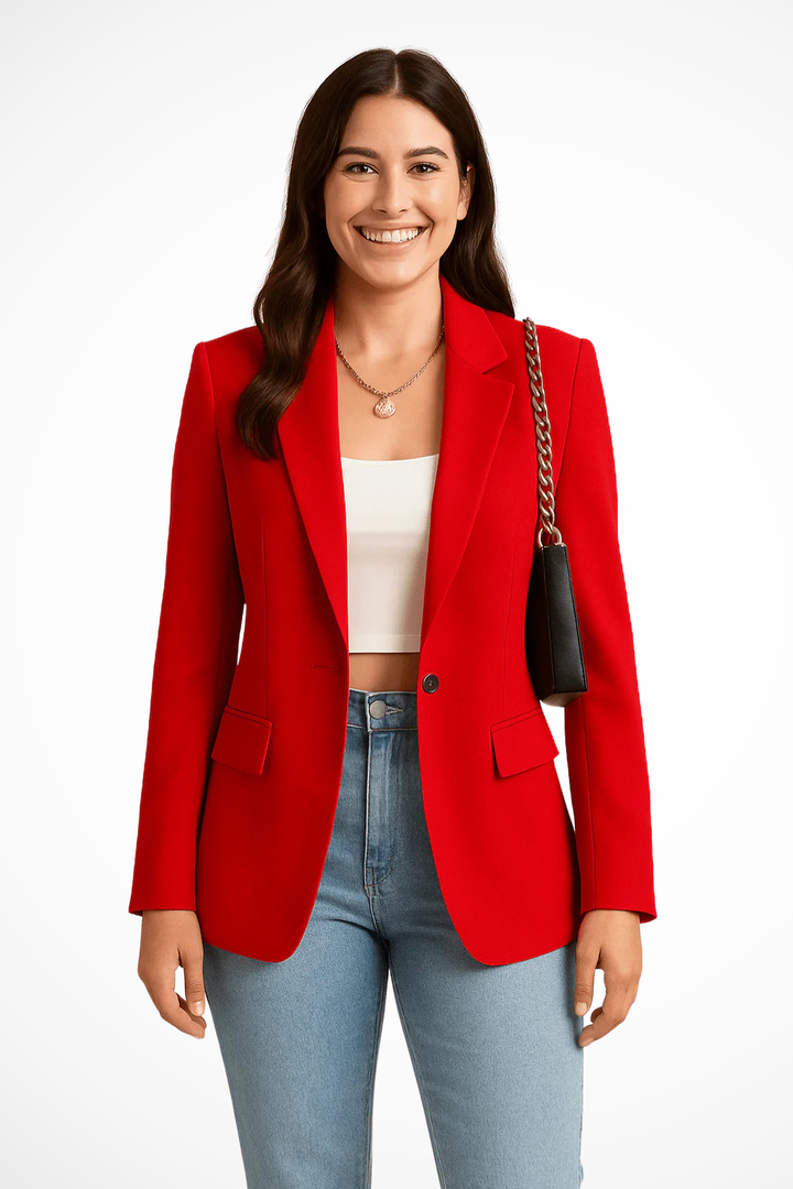 Notch Lapel Single Button Flap Pocket Fitted Long Sleeve Blazer