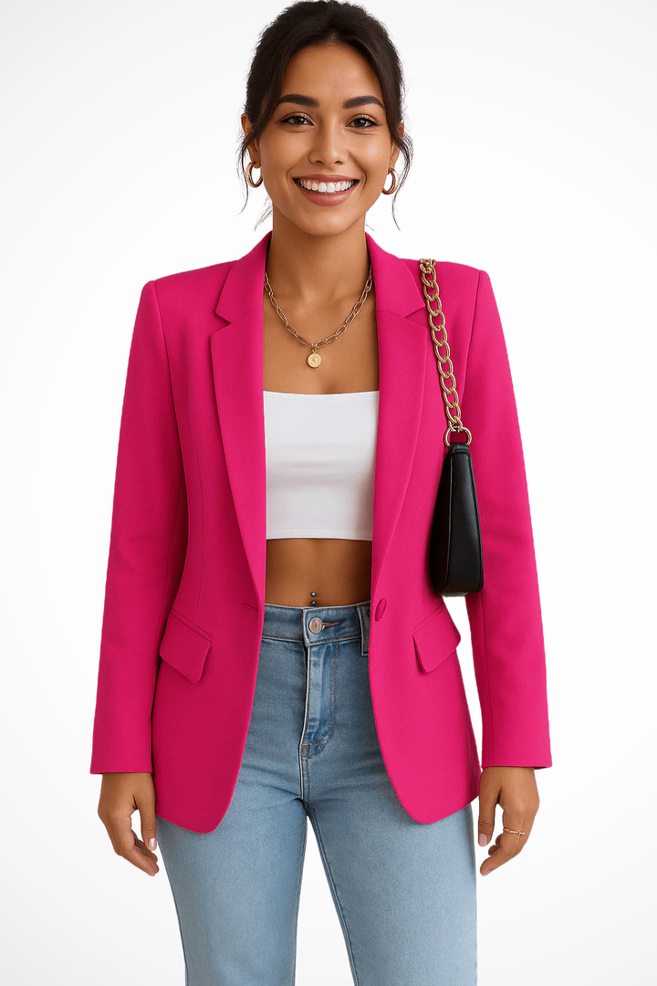 Notch Lapel Single Button Flap Pocket Fitted Long Sleeve Blazer