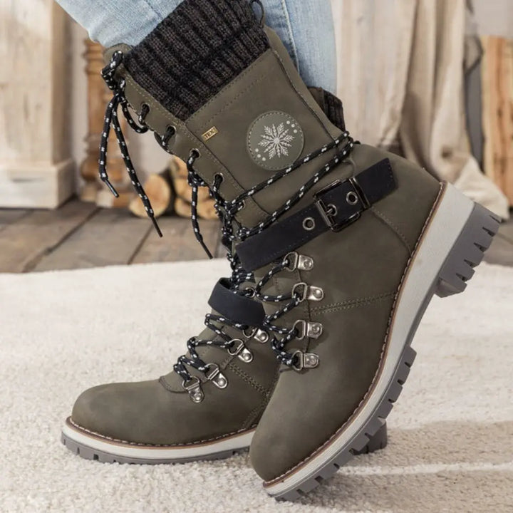 Wren | Women's Lace-Up Mid-Calf Combat Winter Boots with Knit Cuff