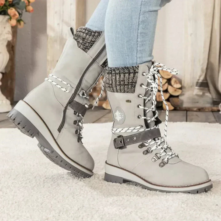 Wren | Women's Lace-Up Mid-Calf Combat Winter Boots with Knit Cuff