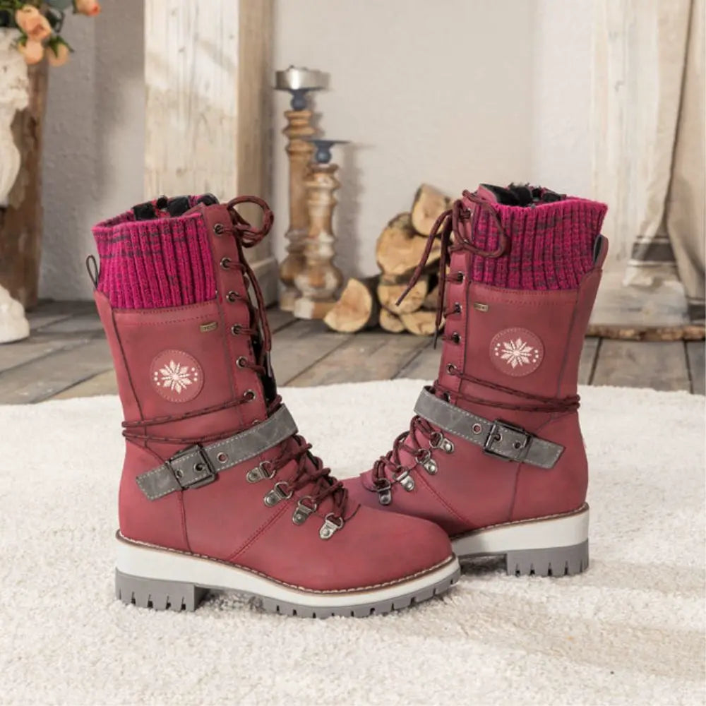 Wren | Women's Lace-Up Mid-Calf Combat Winter Boots with Knit Cuff