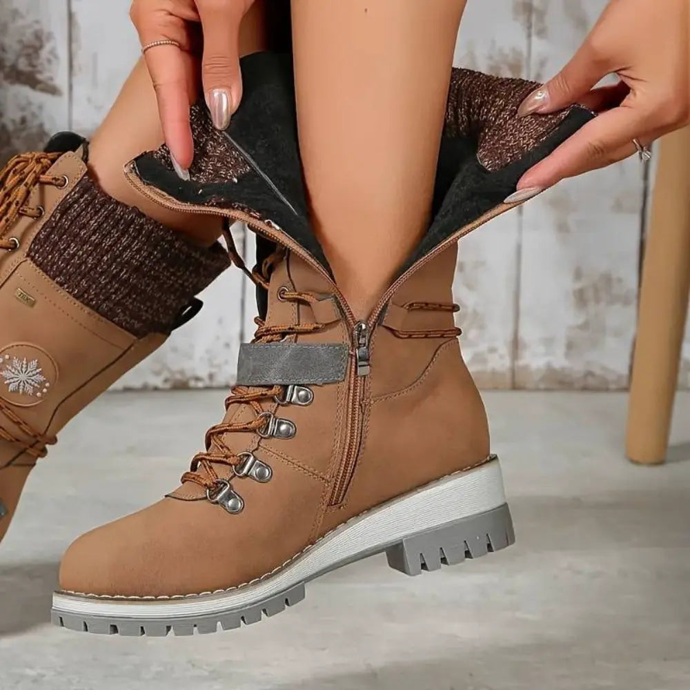 Wren | Women's Lace-Up Mid-Calf Combat Winter Boots with Knit Cuff