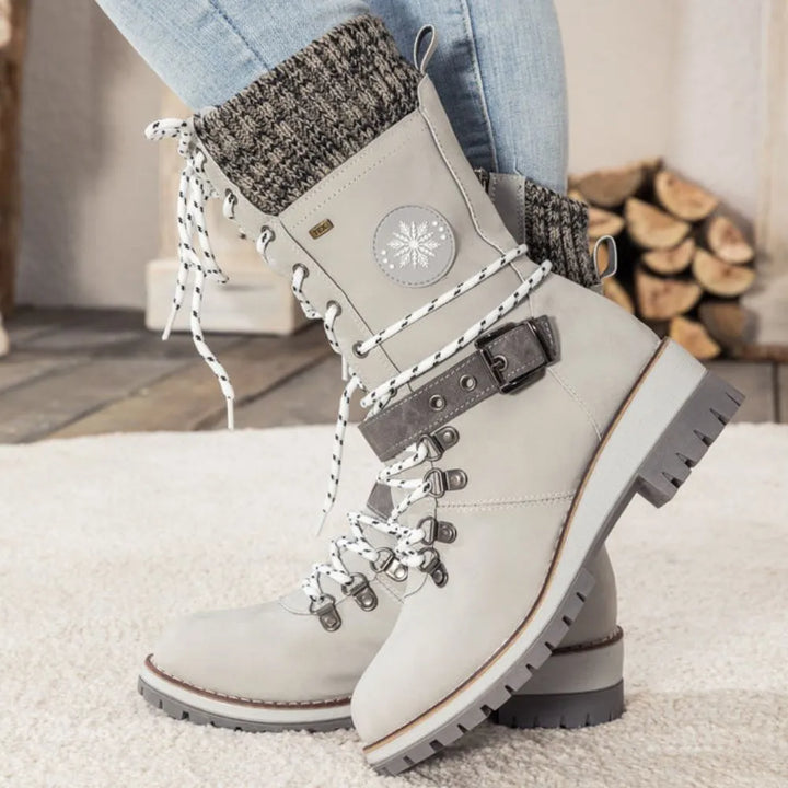 Wren | Women's Lace-Up Mid-Calf Combat Winter Boots with Knit Cuff