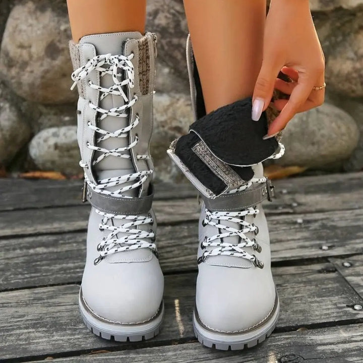 Wren | Women's Lace-Up Mid-Calf Combat Winter Boots with Knit Cuff