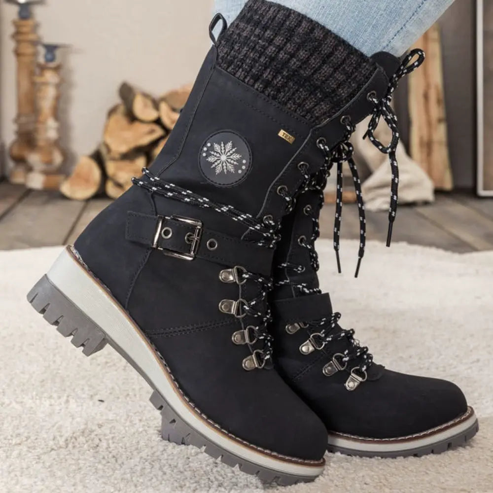 Wren | Women's Lace-Up Mid-Calf Combat Winter Boots with Knit Cuff