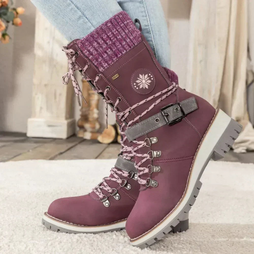 Wren | Women's Lace-Up Mid-Calf Combat Winter Boots with Knit Cuff