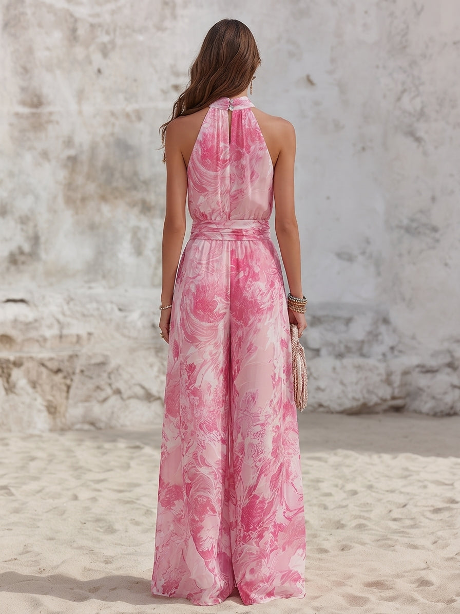 Abstract Print Halter Neck Wide Leg jumpsuit