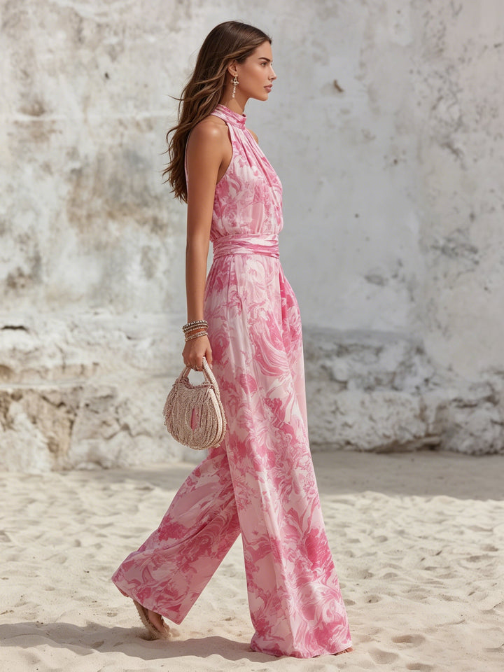 Abstract Print Halter Neck Wide Leg jumpsuit