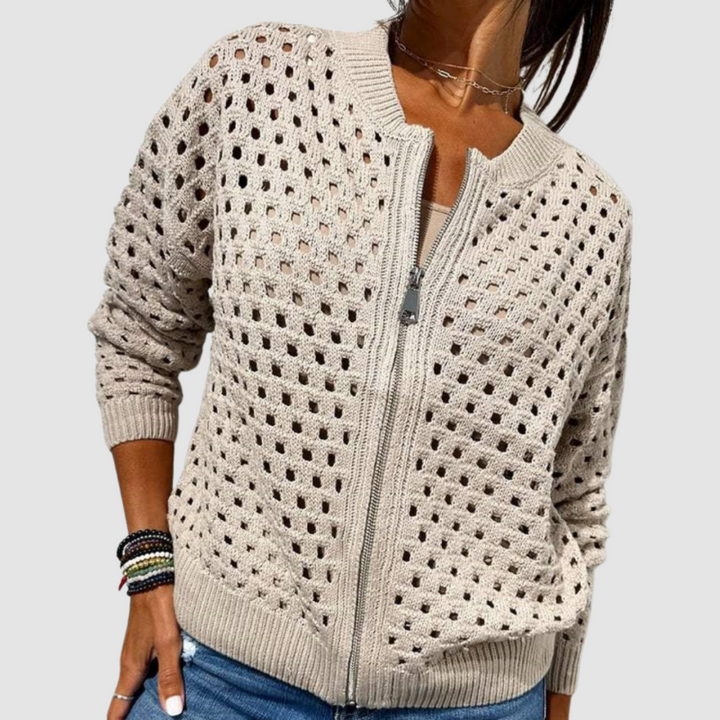 Wilhelmina | Women's Cotton Crochet Zip-Up Cardigan