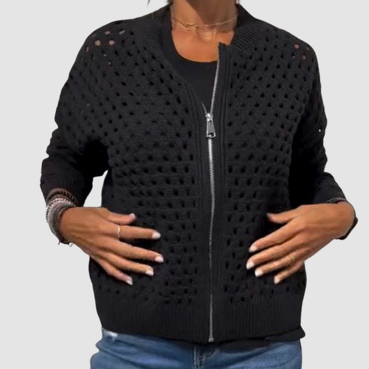 Wilhelmina | Women's Cotton Crochet Zip-Up Cardigan