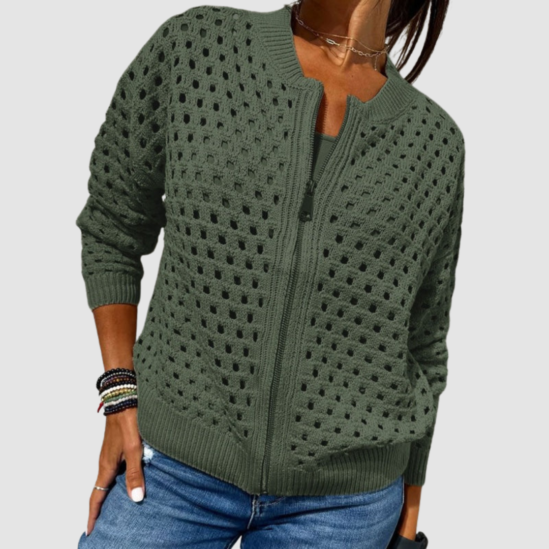 Wilhelmina | Women's Cotton Crochet Zip-Up Cardigan