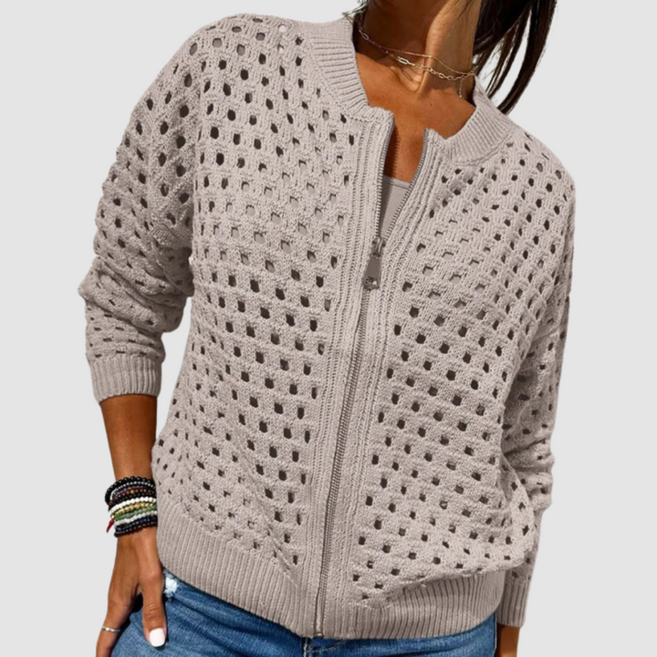 Wilhelmina | Women's Cotton Crochet Zip-Up Cardigan