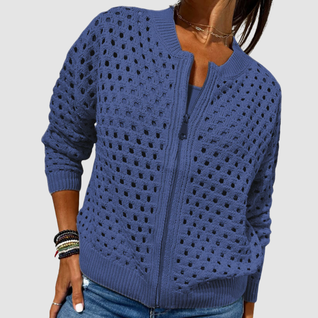 Wilhelmina | Women's Cotton Crochet Zip-Up Cardigan