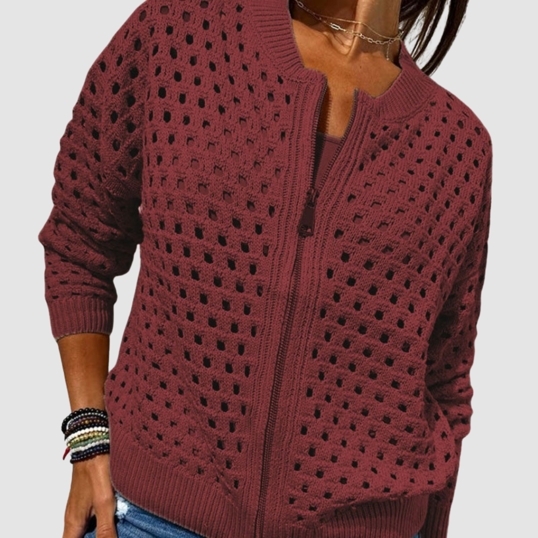 Wilhelmina | Women's Cotton Crochet Zip-Up Cardigan