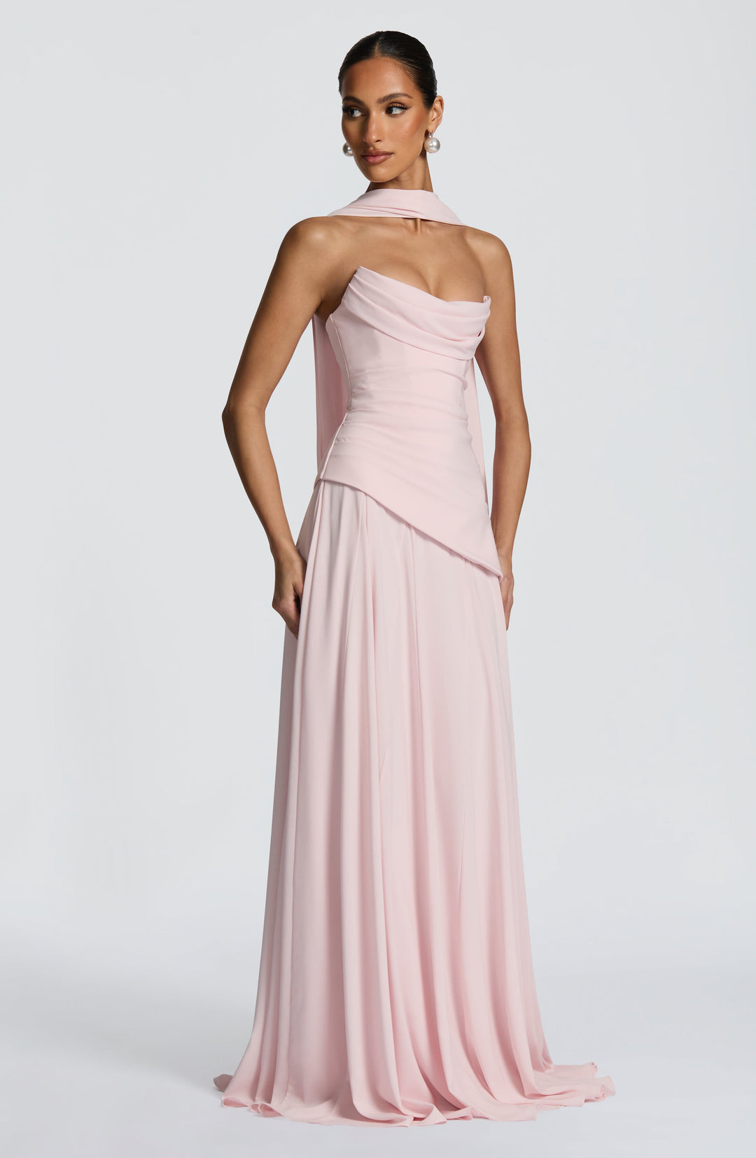 Ruched Halter Neck Maxi Dress - Formal Evening Gown