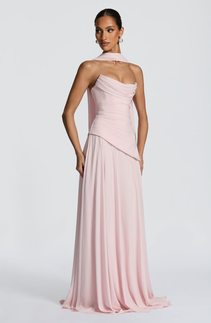 Ruched Halter Neck Maxi Dress - Formal Evening Gown