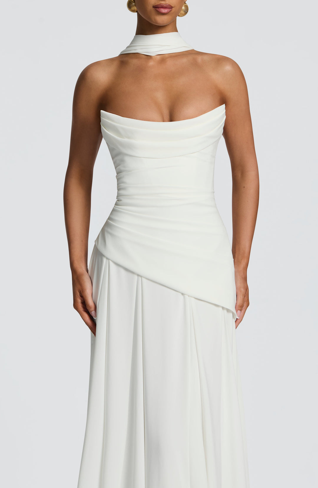 Ruched Halter Neck Maxi Dress - Formal Evening Gown