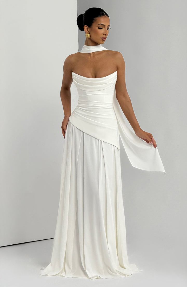 Ruched Halter Neck Maxi Dress - Formal Evening Gown