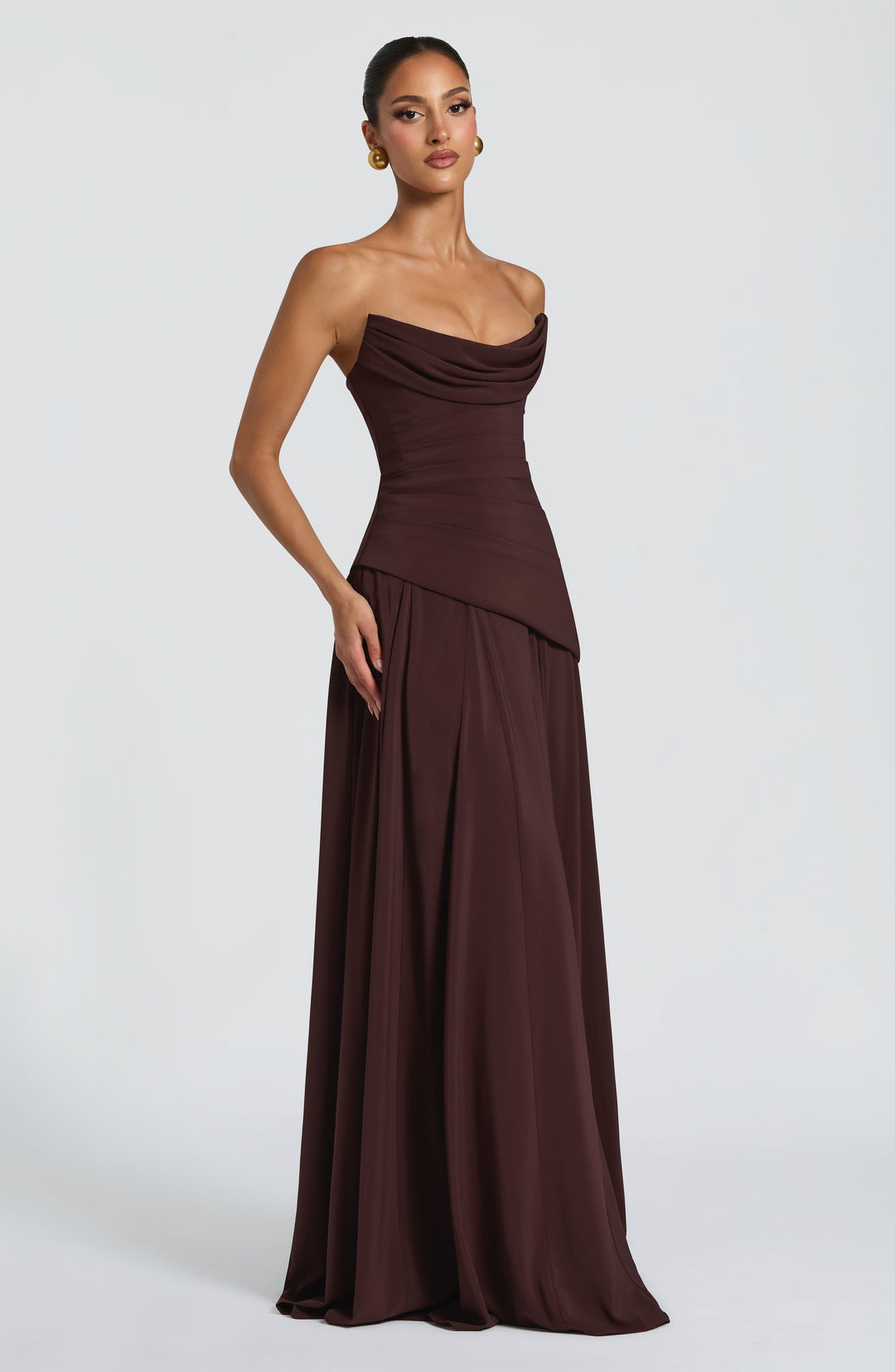 Ruched Halter Neck Maxi Dress - Formal Evening Gown