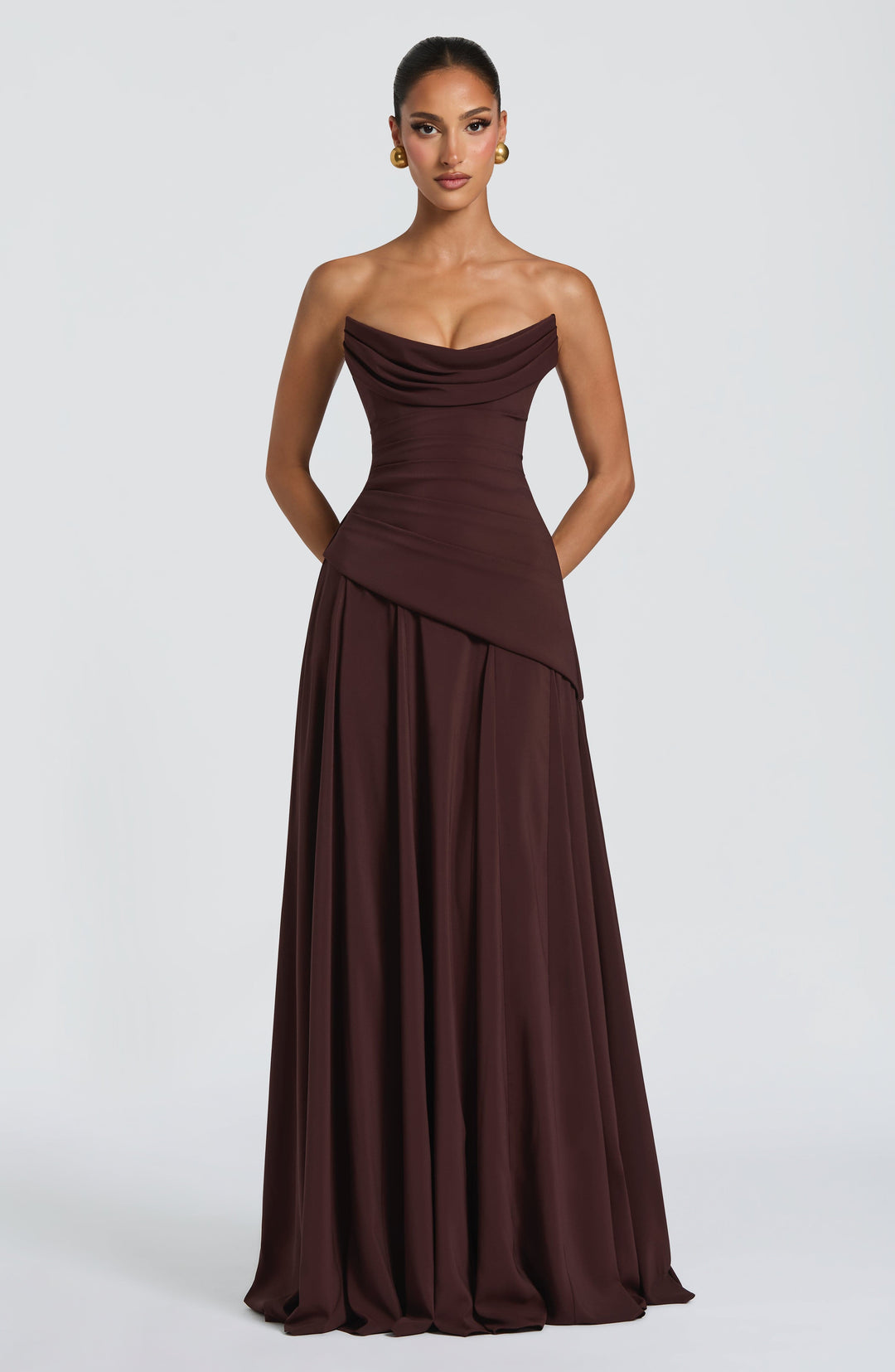 Ruched Halter Neck Maxi Dress - Formal Evening Gown
