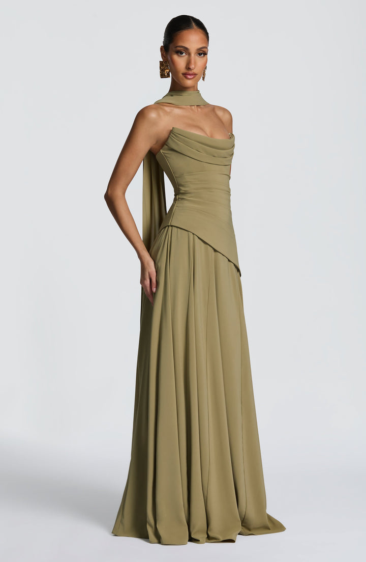 Ruched Halter Neck Maxi Dress - Formal Evening Gown