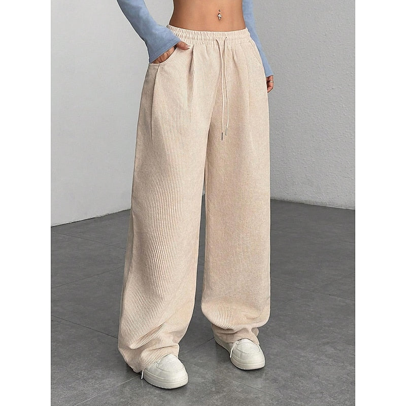 Delphine | Women's Corduroy Wide-Leg Pants with Drawstring Waist