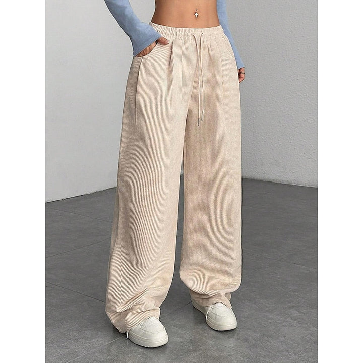 Delphine | Women's Corduroy Wide-Leg Pants with Drawstring Waist
