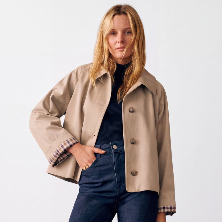 Marlowe | Women's Oversized Cropped Trench Jacket with Notch Lapel