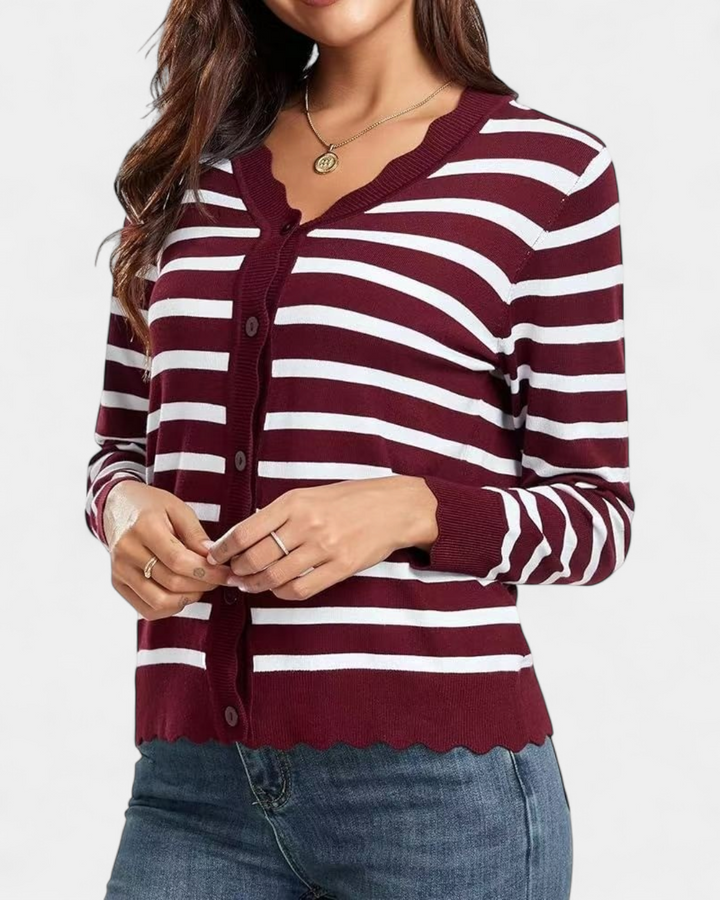 Avril | Women's Scalloped Cropped Knit Button Up Cardigan