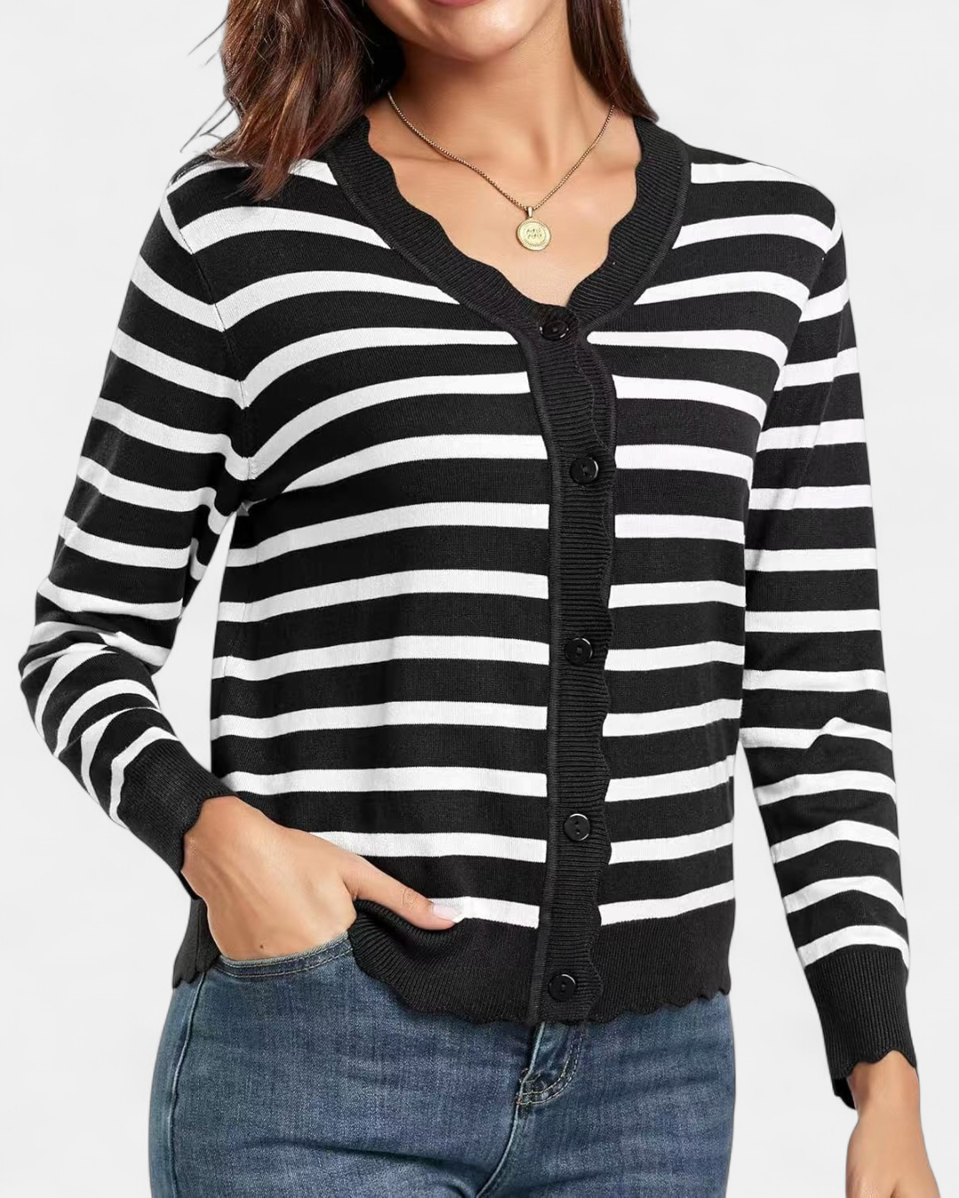 Avril | Women's Scalloped Cropped Knit Button Up Cardigan