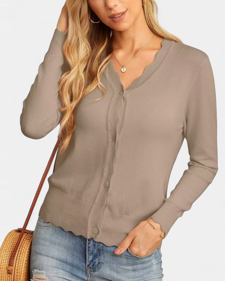 Avril | Women's Scalloped Cropped Knit Button Up Cardigan