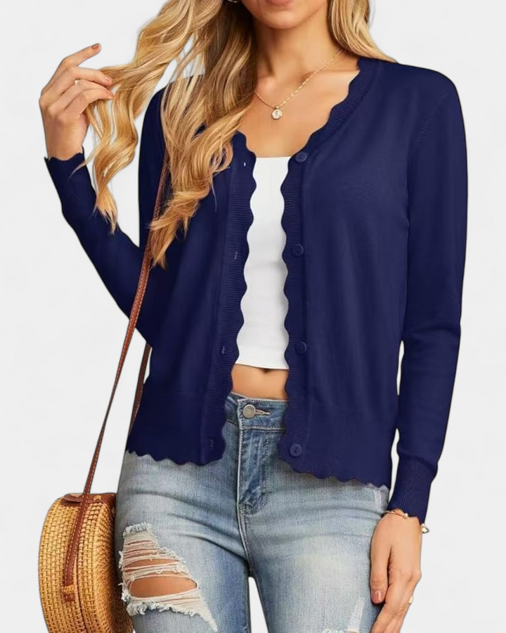 Avril | Women's Scalloped Cropped Knit Button Up Cardigan