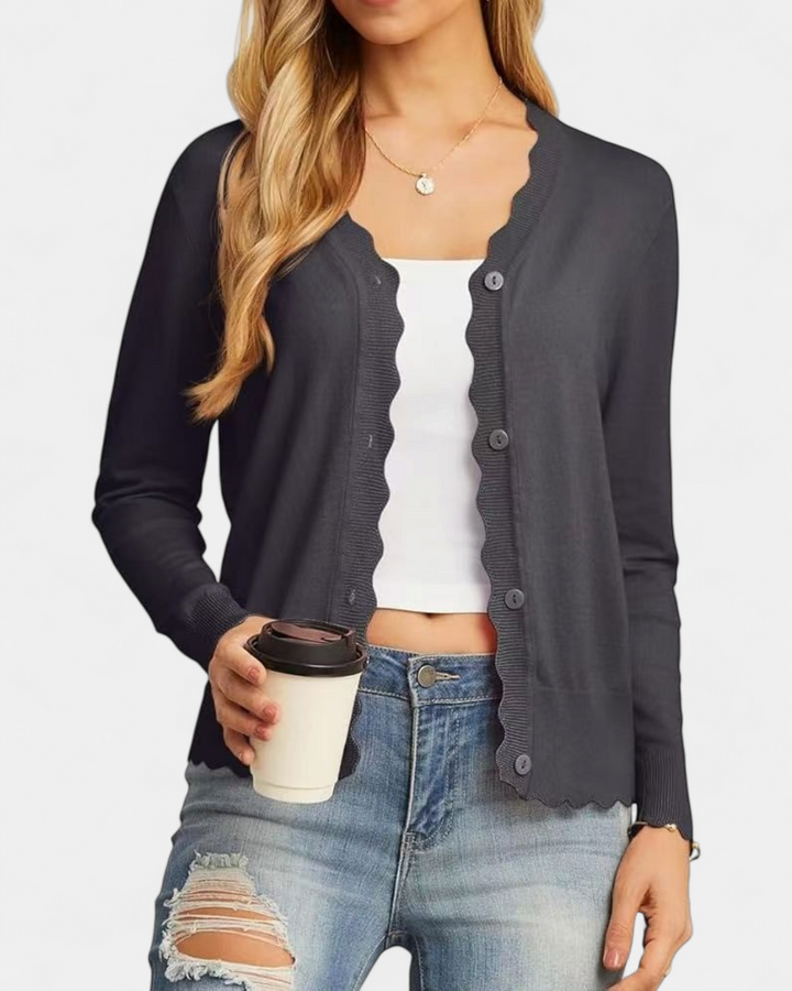 Avril | Women's Scalloped Cropped Knit Button Up Cardigan