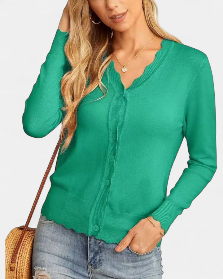 Avril | Women's Scalloped Cropped Knit Button Up Cardigan