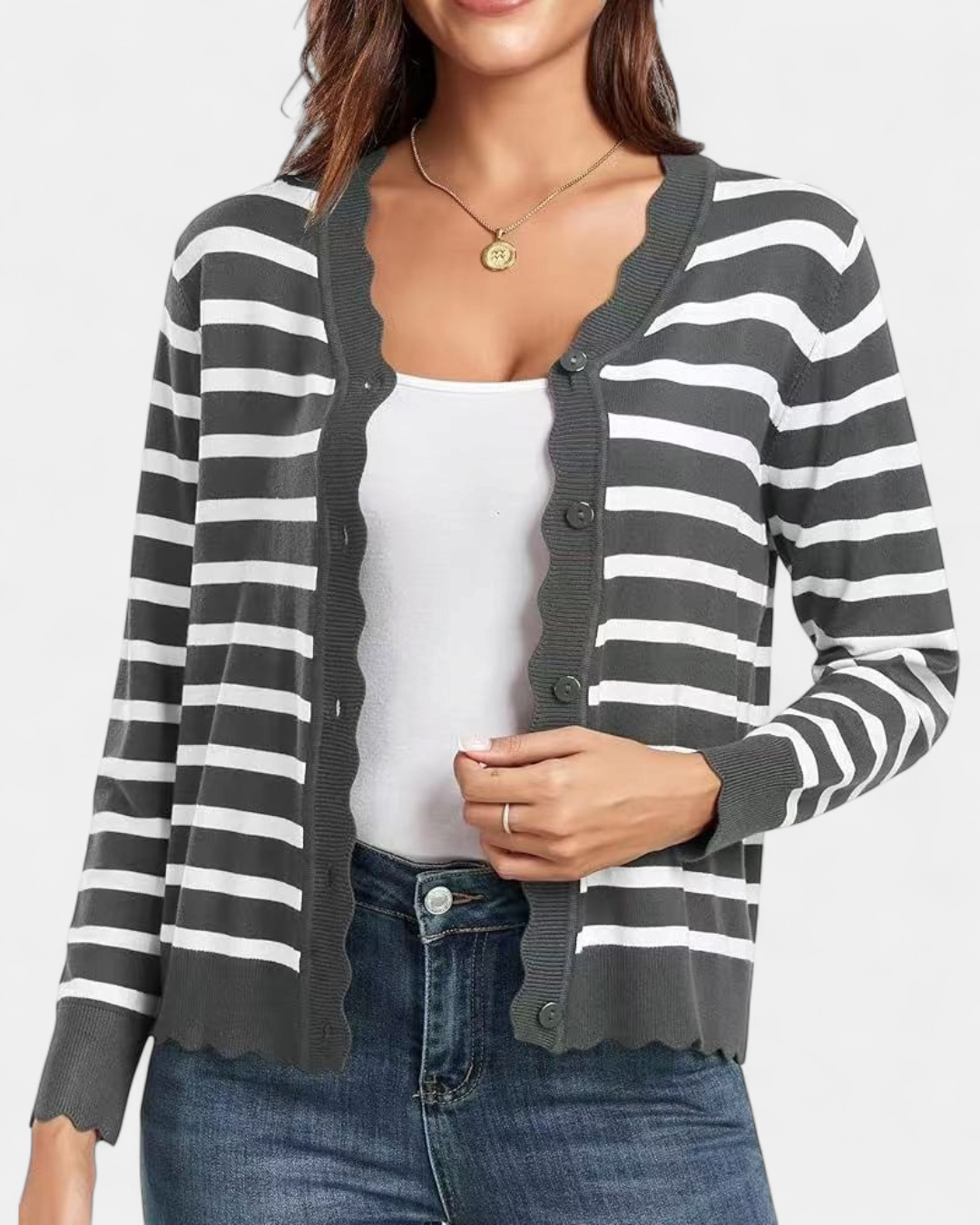 Avril | Women's Scalloped Cropped Knit Button Up Cardigan