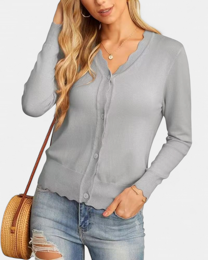 Avril | Women's Scalloped Cropped Knit Button Up Cardigan