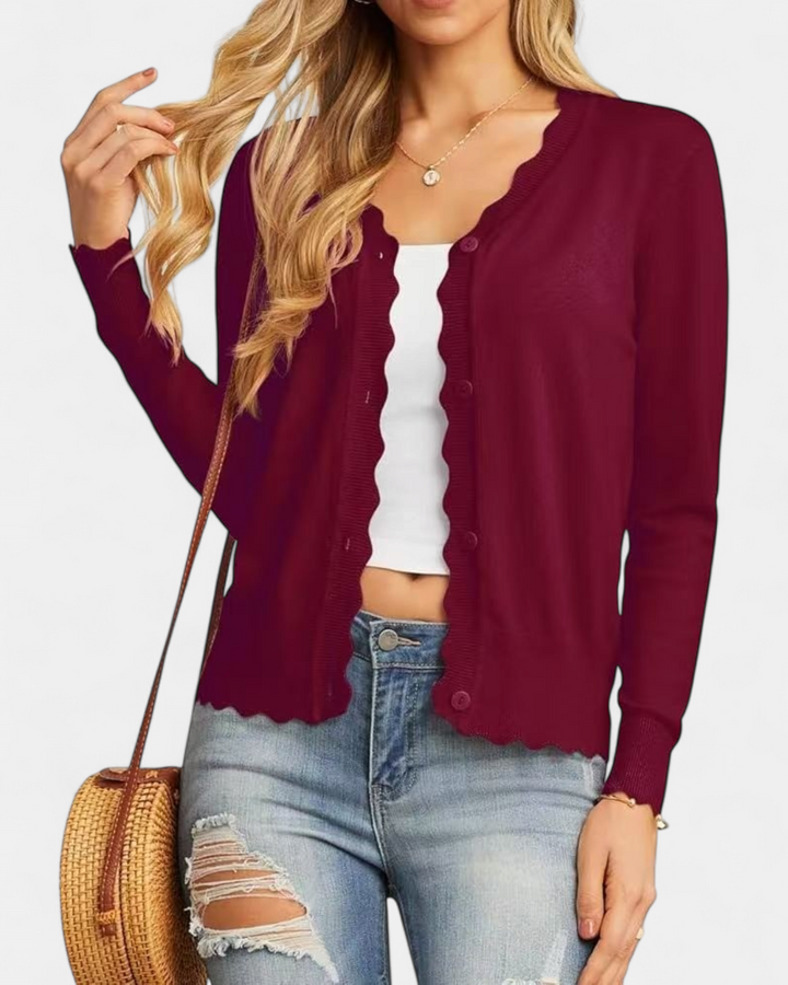 Avril | Women's Scalloped Cropped Knit Button Up Cardigan