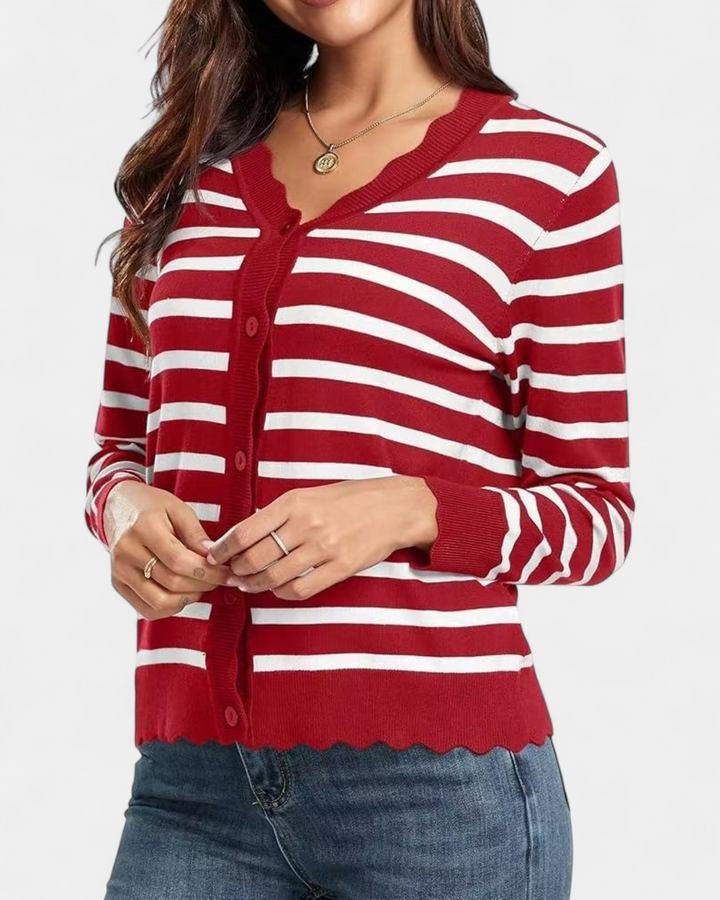 Avril | Women's Scalloped Cropped Knit Button Up Cardigan