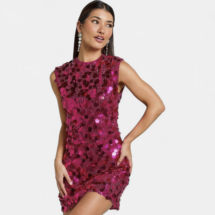 Vespera | Women's A-Line Sequin Sleeveless Mini Homecoming Dress