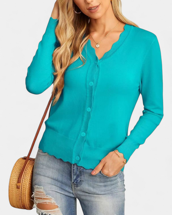 Avril | Women's Scalloped Cropped Knit Button Up Cardigan