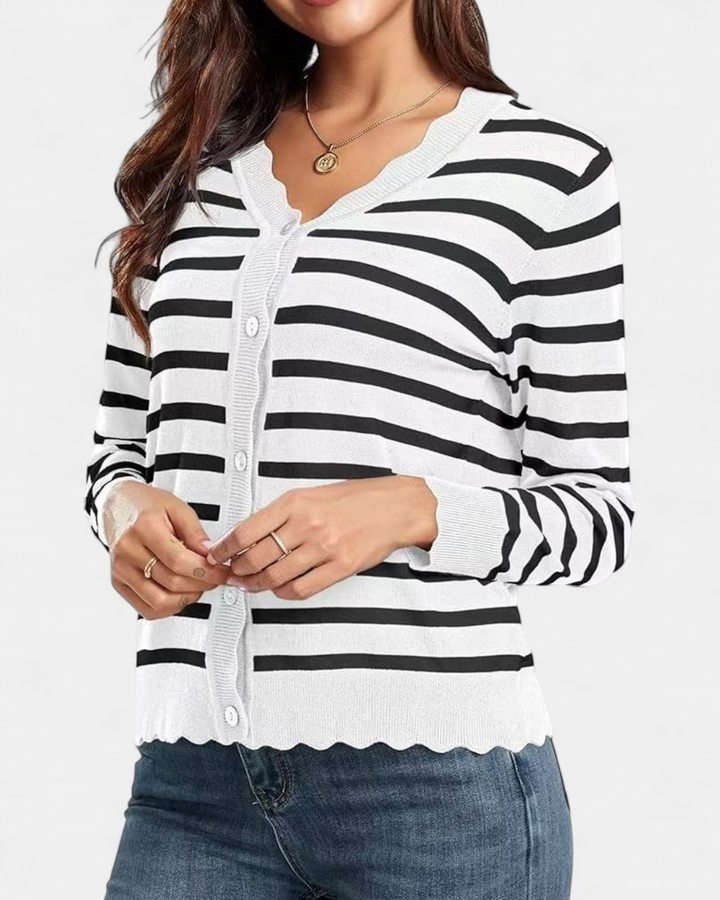 Avril | Women's Scalloped Cropped Knit Button Up Cardigan