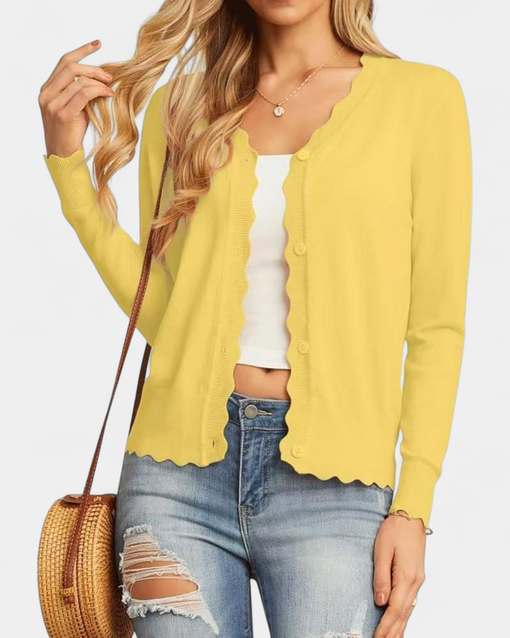 Avril | Women's Scalloped Cropped Knit Button Up Cardigan