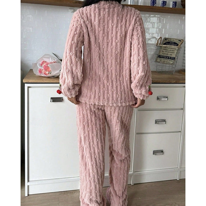 Winnifred | Women's Fuzzy Cherry Print Two-Piece Pajama Set
