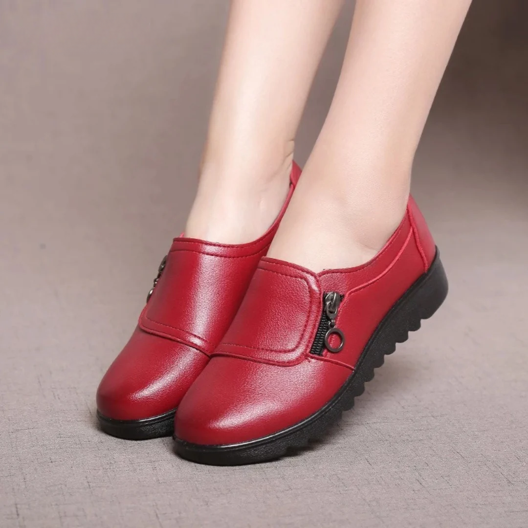 Panel Seam Side Zip Round Toe Slip On Comfort Flat
