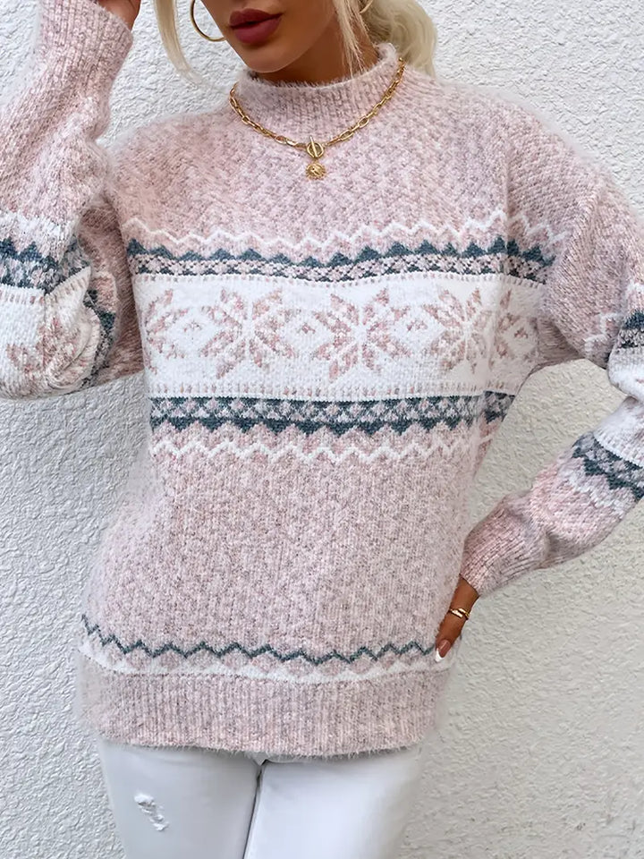 Hannah | Women's Snowflake Fair Isle Mock Neck Sweater